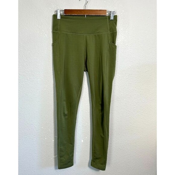 Woolx Women's S Merino Wool Blend Pocket Leggings Green High Rise - Picture 2 of 6